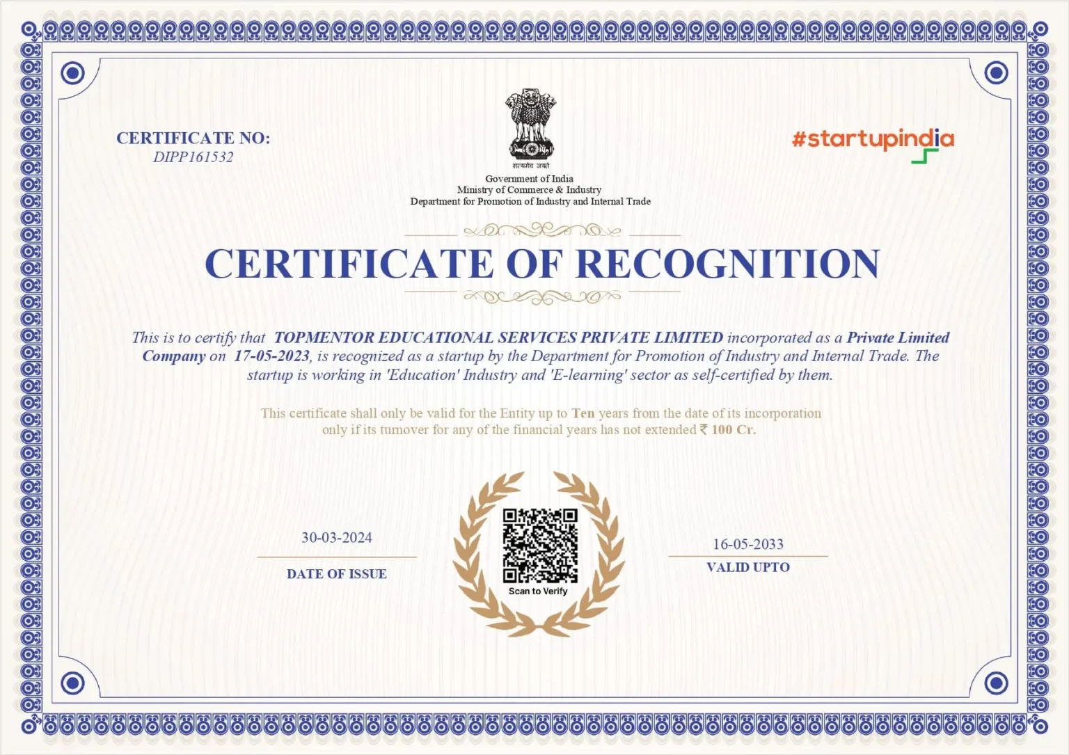 Startup India certificate